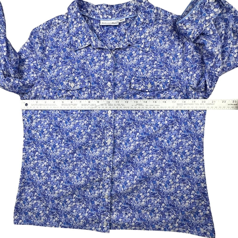 St Johns Bay Womens Blue Floral Berry Print 100% Cotton Button Down Shirt Large - Picture 5 of 15